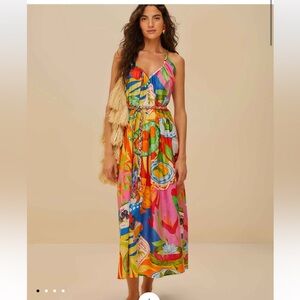 FARM Rio Multicolor Tropical Print Midi Dress - Pink, Green, Blue, Orange